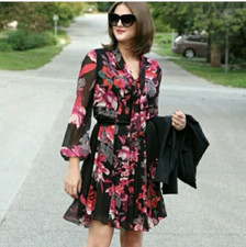 Kirna Zabete X Target Chiffon Tie Neck Dress Size Small Dark Floral Twee