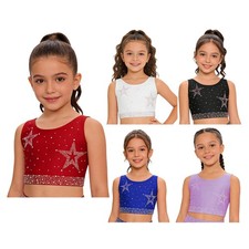 Kids Girls Shirts Ballerina Vest Performace Crop Tops Athletic Crisscross Back