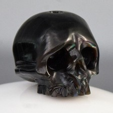 11.66mm Carved Black Shell Human Skull Bead Vertical Drill Jewelry Supply 1.97g