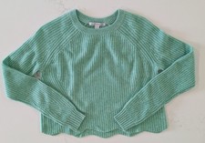 Autumn Cashmere 100 Cashmere Scalloped Shaker Pullover Fizzy Mint XS NEW NWOT