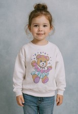 Girls Sz 5 VTG 80s 90s Kawaii Teddy Bear Puffy Paint Hearts Pullover Sweatshirt