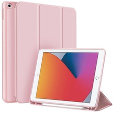 3-fach Leder TPU Hülle für iPad 10.2 2019-2021 mit rosa Stiftschlitz
