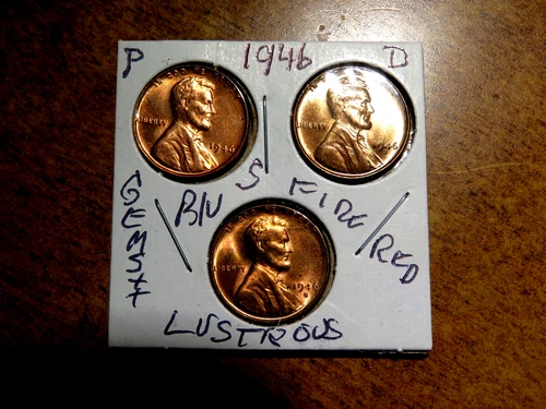 Lustrous RED Cartwheel Gem+ Brilliant Unc. 1946PDS Lincoln Penny Year Set L1