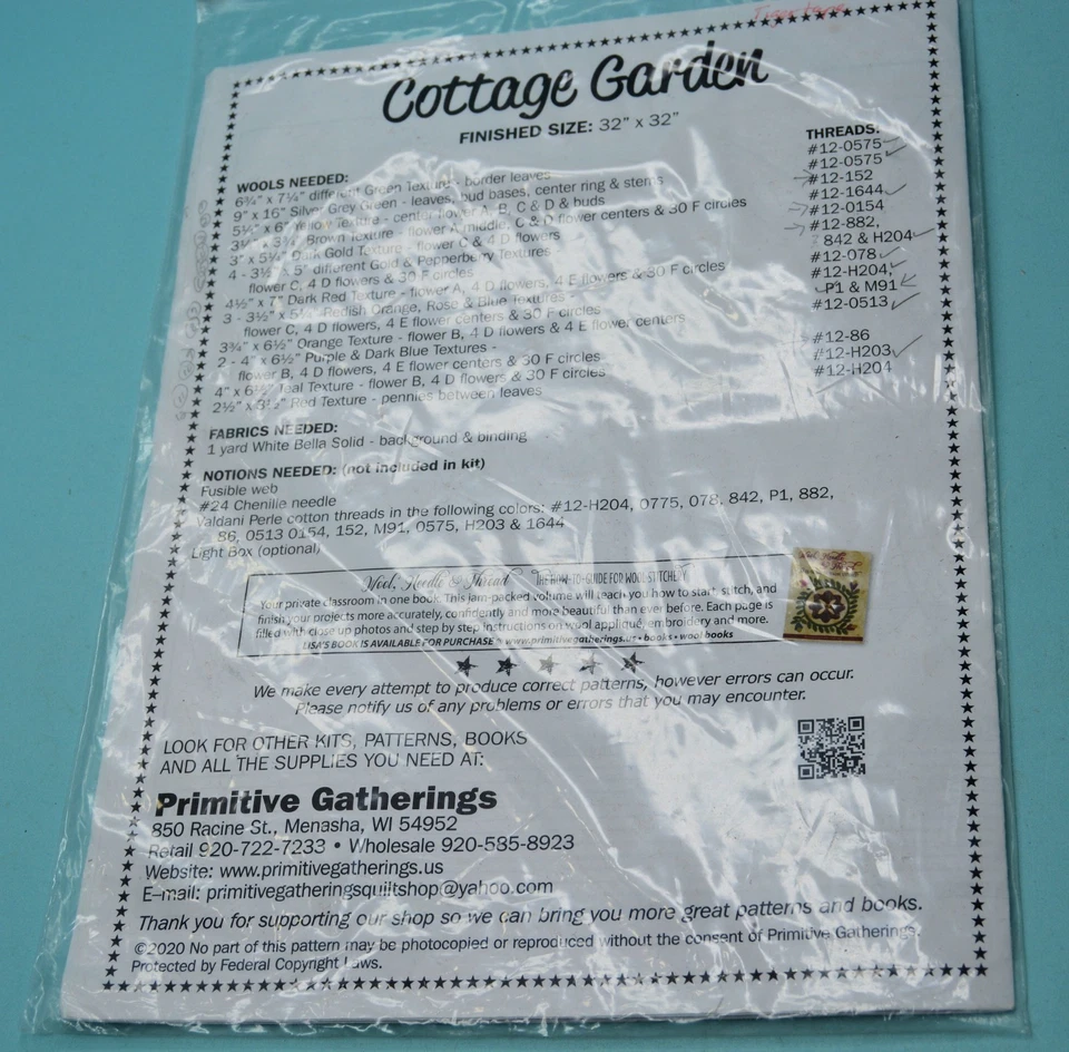 Primitive Gatherings Cottage Garden quilt craft pattern for 32" design - Image 3 of 3