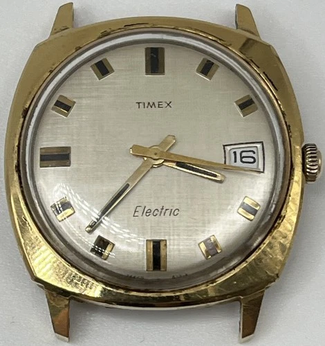 Vintage Mens Gold Tone Timex Electric watch MINUTE HAND WILL NOT MOVE H