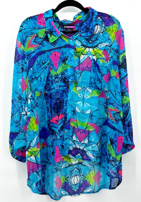 Womens Vintage Button Up Shirt Size 2X Multicolor Artsy Maximalist Statement