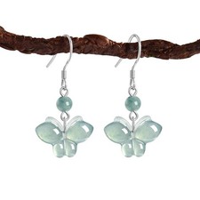 Natural Blue Jade Butterfly Dangle Drop Drop Earrings 925 Sterling Silver