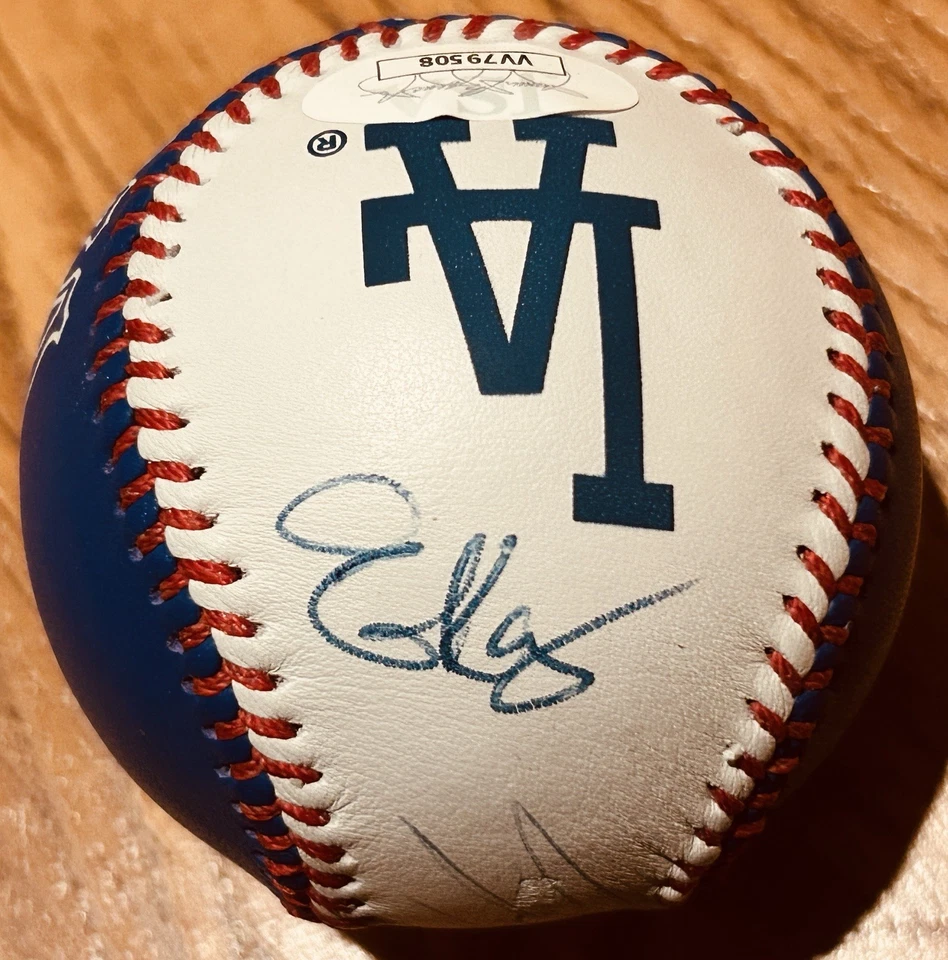 Mike Piazza Hideo Nomo Eric Karros Raul Mondesi signed Dodgers logo baseball JSA - Image 3 of 4