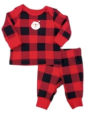 Carter's Unisex Baby 2-Piece Buffalo Check Top and Pant Santa Set   3 Months