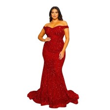 Plus Size Prom Dress, 3XL, Sequin Maxi Gown - Red