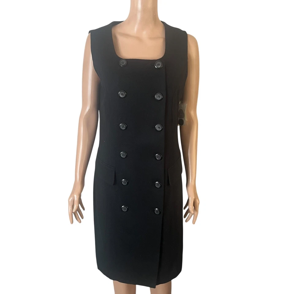 Worthington 100% Wool Sleeveless Dress 10 Black Double Breasted Career Sheath  - Image 3 of 4