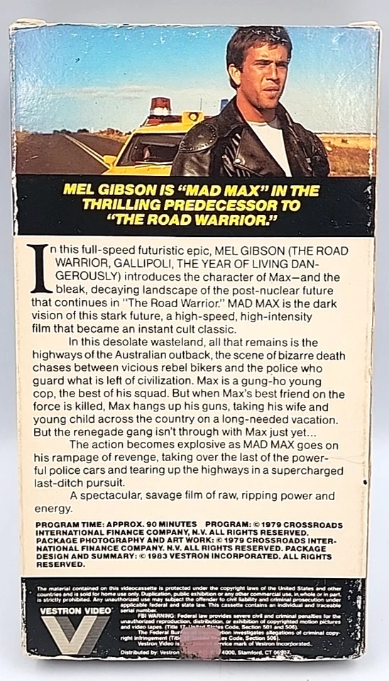 Mad Max Vestron Video VHS Tape Film Mel Gibson 1983 Release Vintage - Image 2 of 4