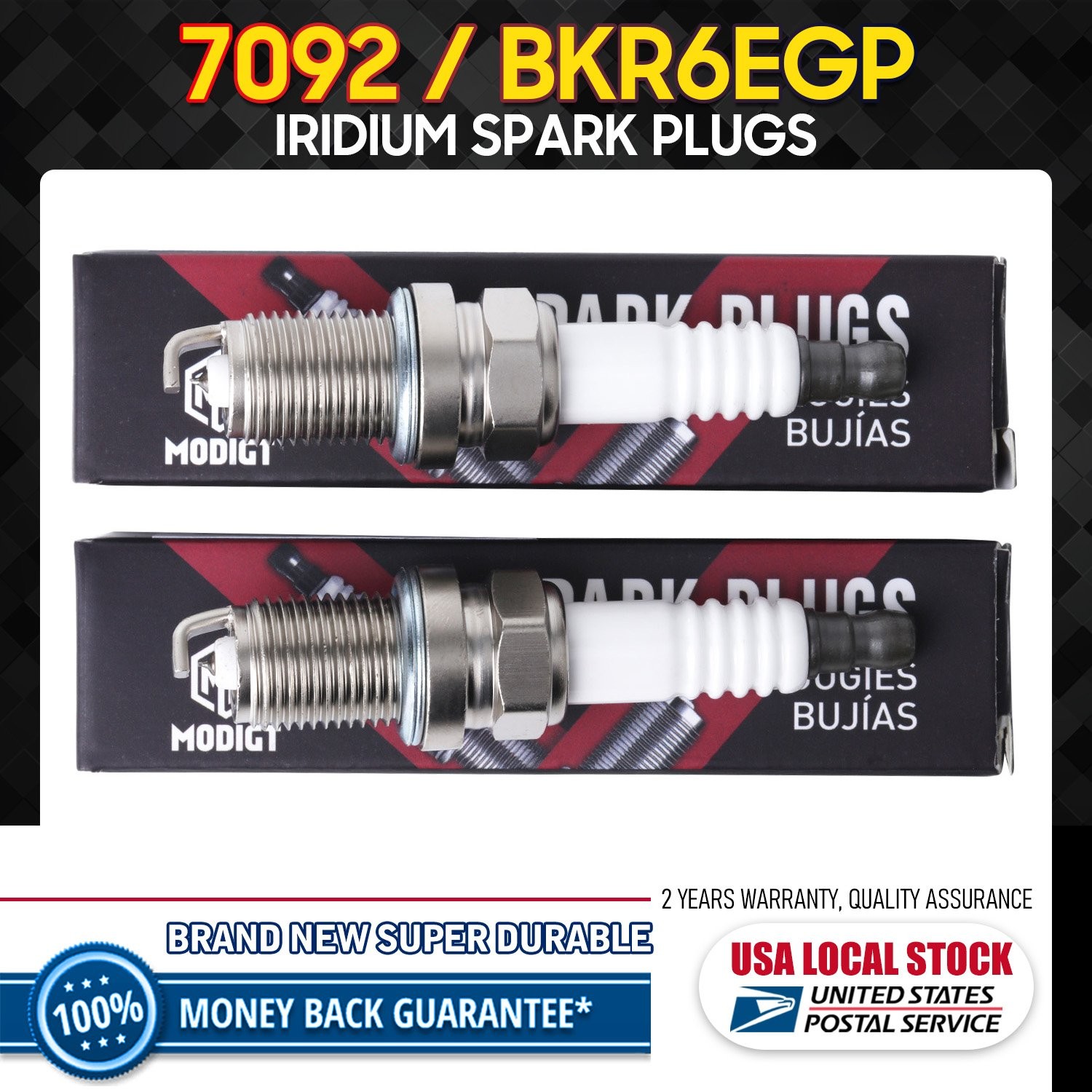 Replacement For NGK BKR6EGP/7092 2 Pcs IRIDIUM High Performence Spark Plugs NEW