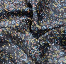 Sushila Vintage Black Saree 100 Pure Silk Printed Abstract Soft Craft Fabric