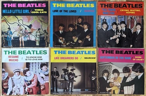(6) The Beatles Deccagone Promo 45 Records Colored Vinyl w/ Picture Sleeves