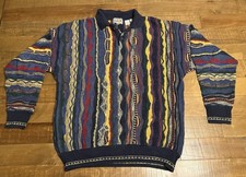Cotton Traders Coogi Style 3D Knit Collared Sweater Size M Vintage