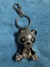 Panda Bear Key Chain Crystals Silver Tone Metal
