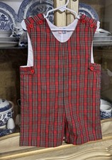 Orient Expressed Red Tartan Christmas Plaid Shortall 3t Boys Boutique Jon Jon