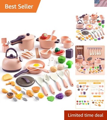 Kids Mini Play Kitchen Accessories 60PCS Pretend Cooking Set Pink