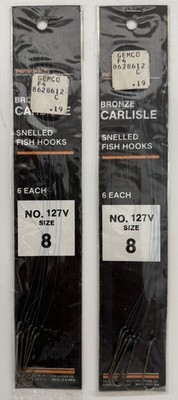 12 Penguin No. 127V Bronze Carlisle Snelled Fish Hooks - Size 8 - New