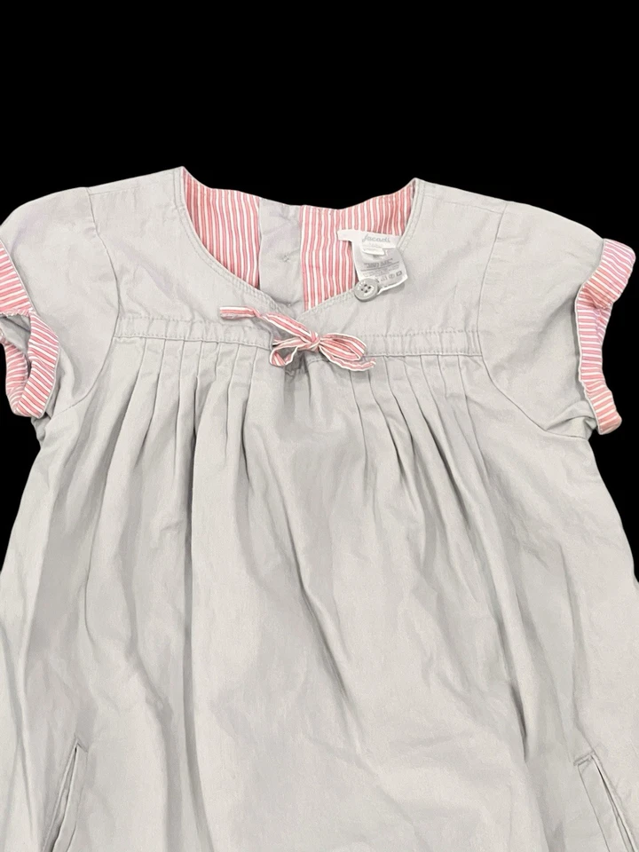 VESTIDO NIÑA JACADI PARÍS GRIS ALGODÓN MANGA CORTA PINTUCK PLISADO LAZO TALLA 6 Foto 3 de 4