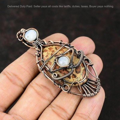 Copper Asteroid Jasper Stone Rainbow Moonstone New Wire Wrapped Evil Eye Pendant