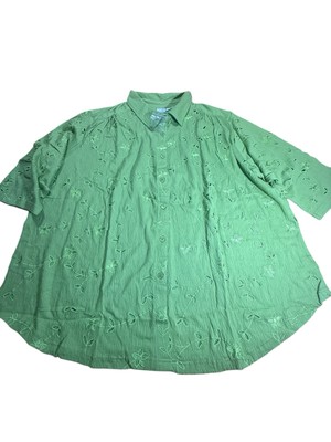 Roamans Womens Embroidered BOHO Top 3X Avocado Green Floral 3/4 Sleeve 0898-5