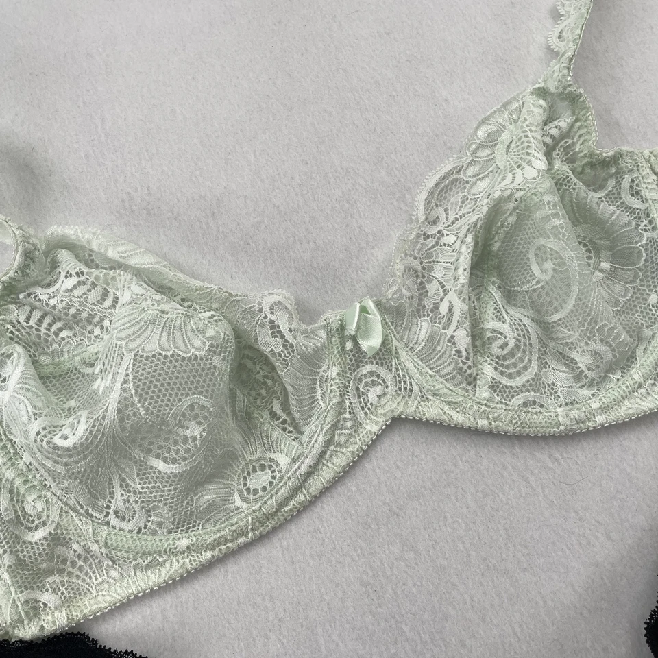 Cabernet Bras Women 38D Lot 2 Lace Sheer Black White Green Floral 8857 110322 - Image 4 of 4