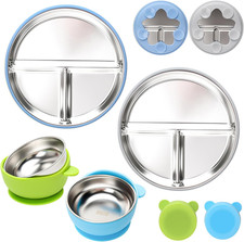 Stainless Steel Baby Plate and Bowls with Suction, Divided Baby Plate and Bow...
