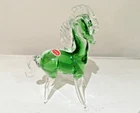 Authentic Murano Glass Horse Figurine Emerald Green & Clear - Original Label Ita