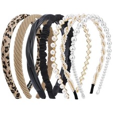 -Piece Pearl Headbands for Women, Non Slip Elegant Hair 7 white Khaki black
