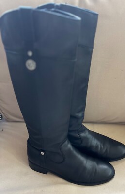 PRE-OWNED ANNE KLEIN WOMEN'S AKCALANTHA RIDING BOOTS- BLACK- SIZE 6.5