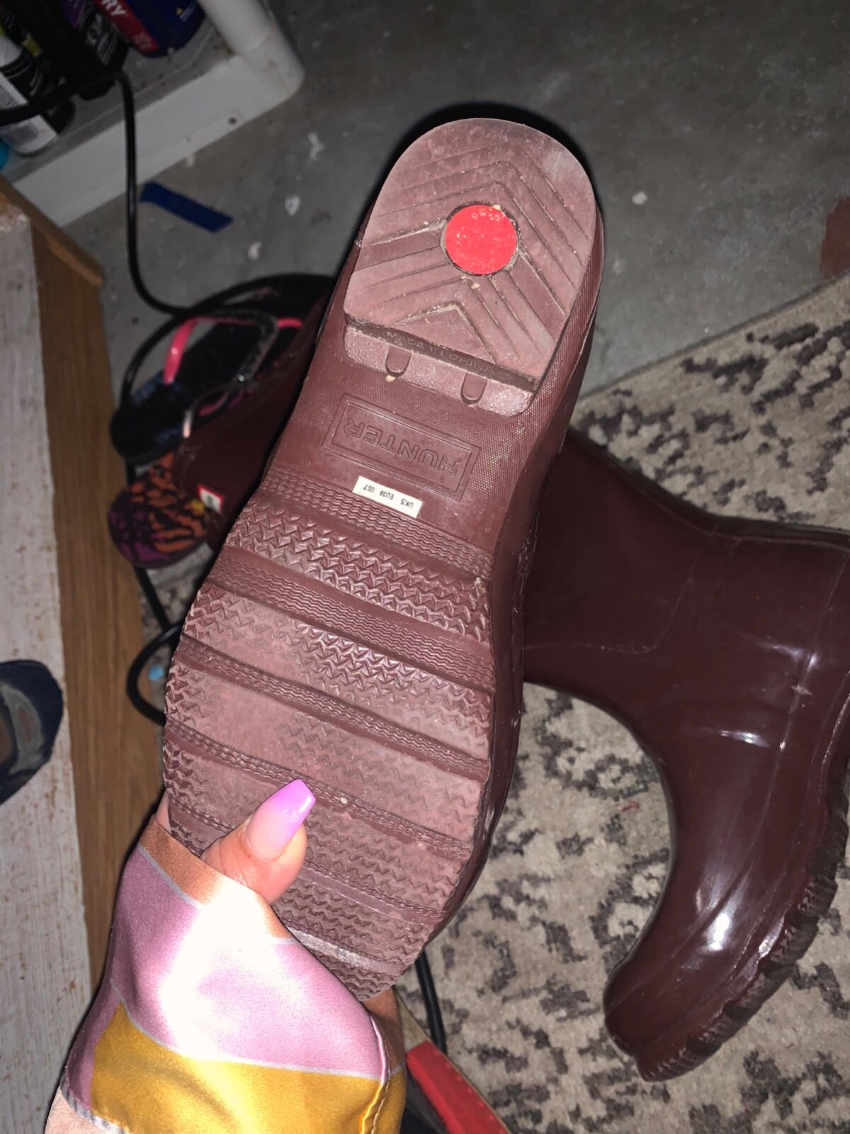 maroon rain boots