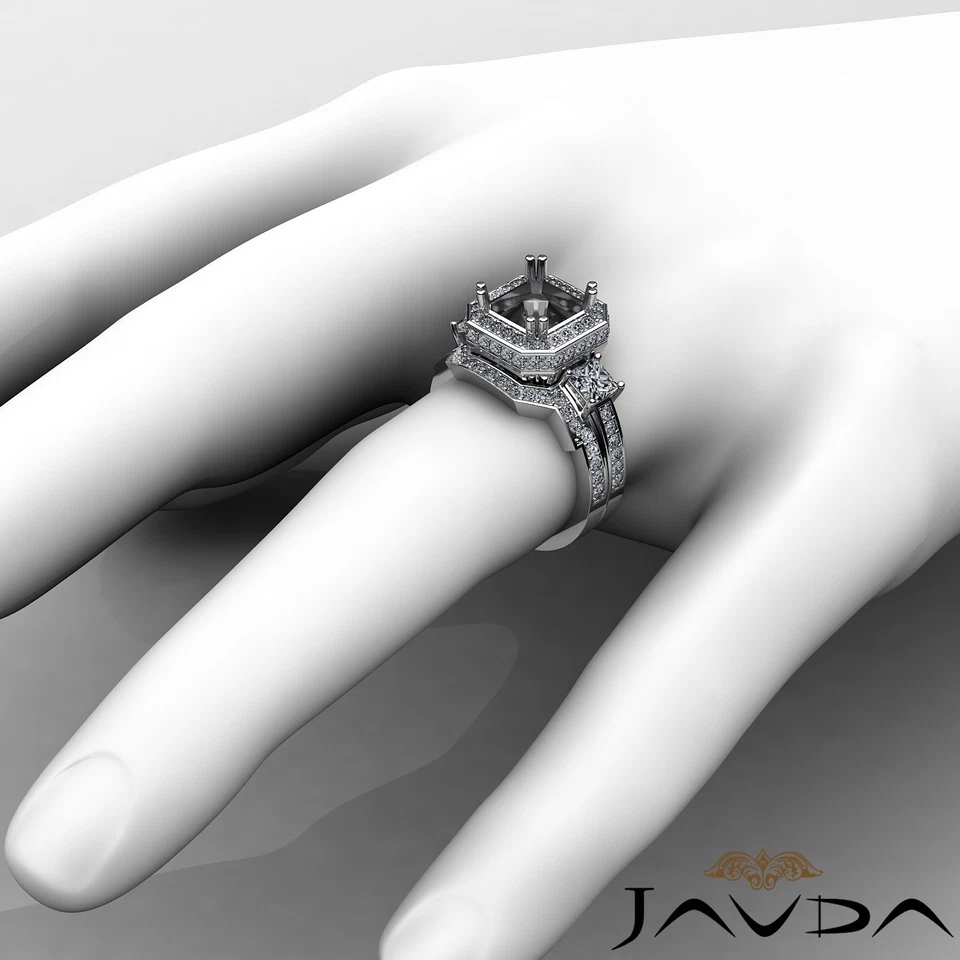 Diamond Engagement 3 Stone Halo Setting Ring Bridal Sets 18k Gold White 1.5Ct - Image 4 of 4