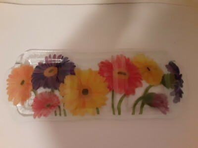 Peggy Karr Signed Gerbera Garden Fused Glass19.5''Three Section Tray NWOT Retired