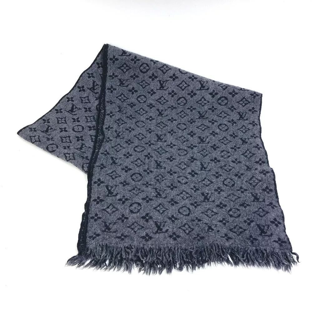 LOUIS VUITTON M78526 Monogram Echarpes classic Fringe Stole / Shawl Scarf  gray