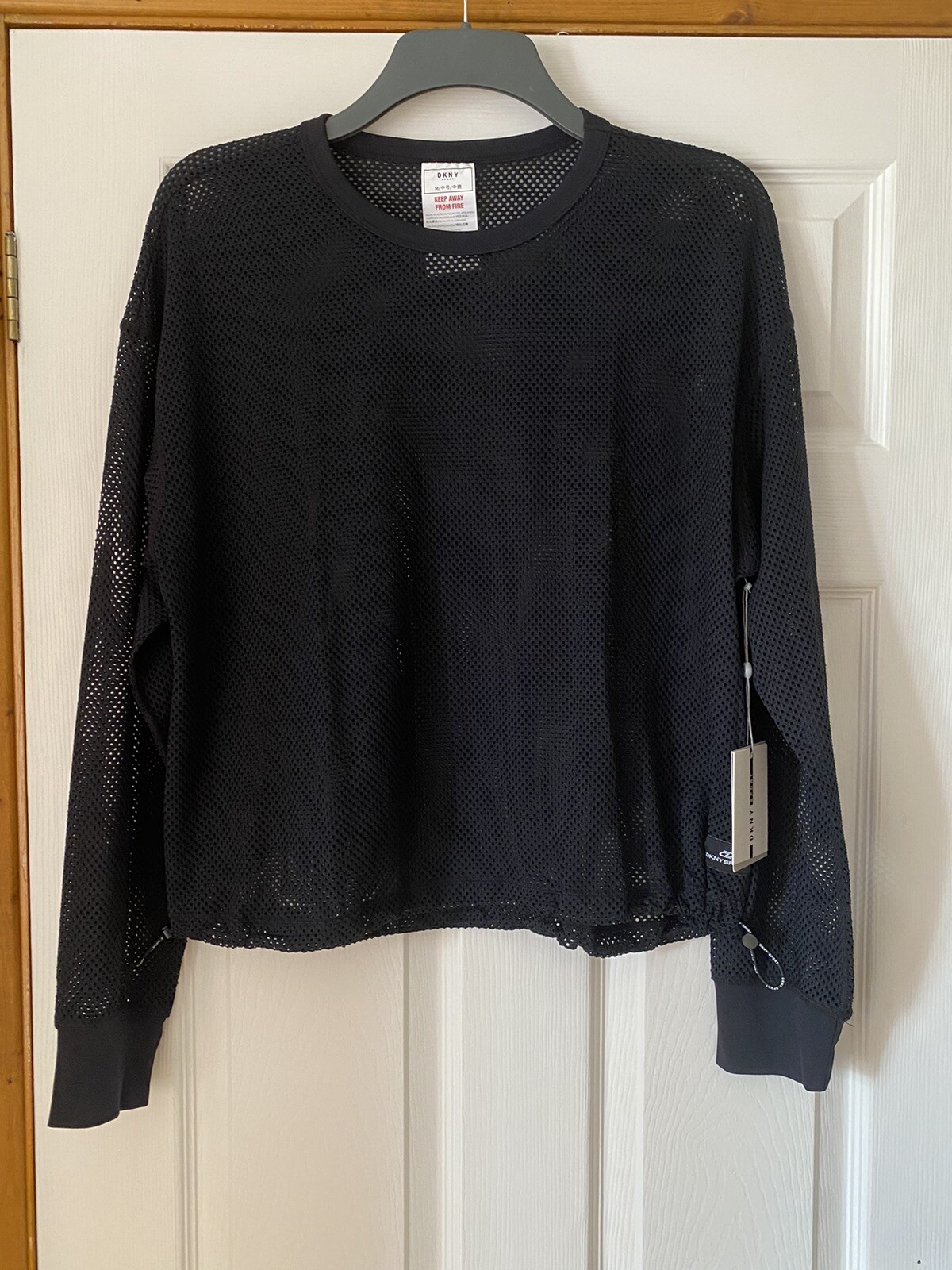 New DKNY Sport Black Mesh Top Sweatshirt SIZE M  BNWT Crew Neck RRP £70