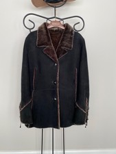 Jj Williams London 100% Real Shearling Sheepskin Jacket Coat Black M L Uk 12 14