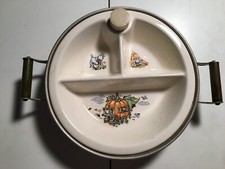 VINTAGE EXCELLO BABY FOOD DISH WARMER NURSERY RHYME 3 COMPARTMENTS