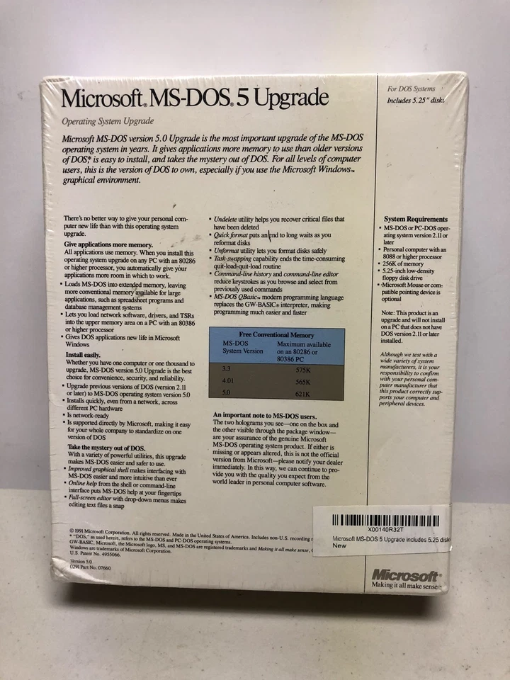Microsoft MS-DOS 5 Upgrade PC 5.25" Floppy Factory Sealed Software - Image 3 of 4