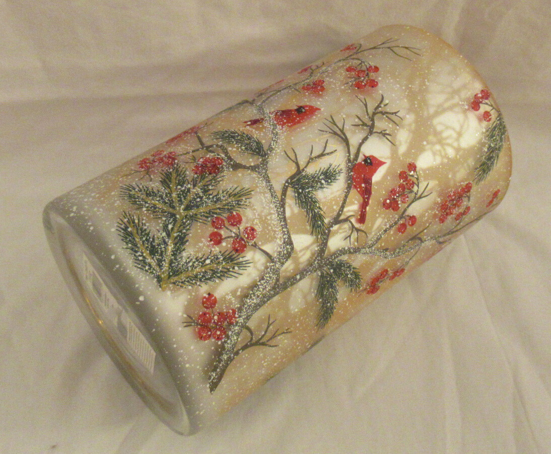 Yankee Candle Frosted Mirrored Large Jar Holder Cardinal BIRDS & BERRIES snow