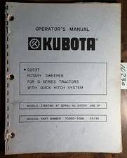 Kubota G2537 Rotary Sweeper Broom for G-Series Tractor Operator & Parts Manual
