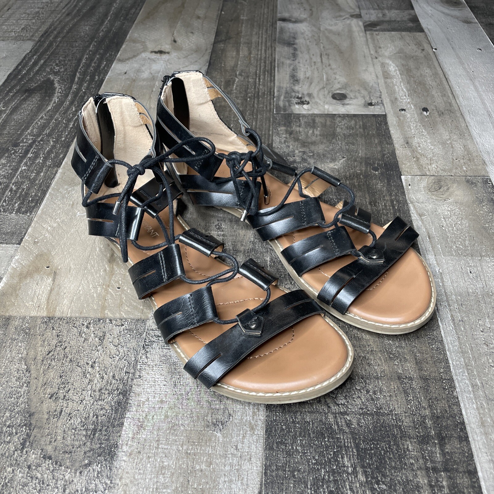 Lane Bryant Women 12W 12 Wide Black Gladiator Sandals flats lace up back  zipper | eBay