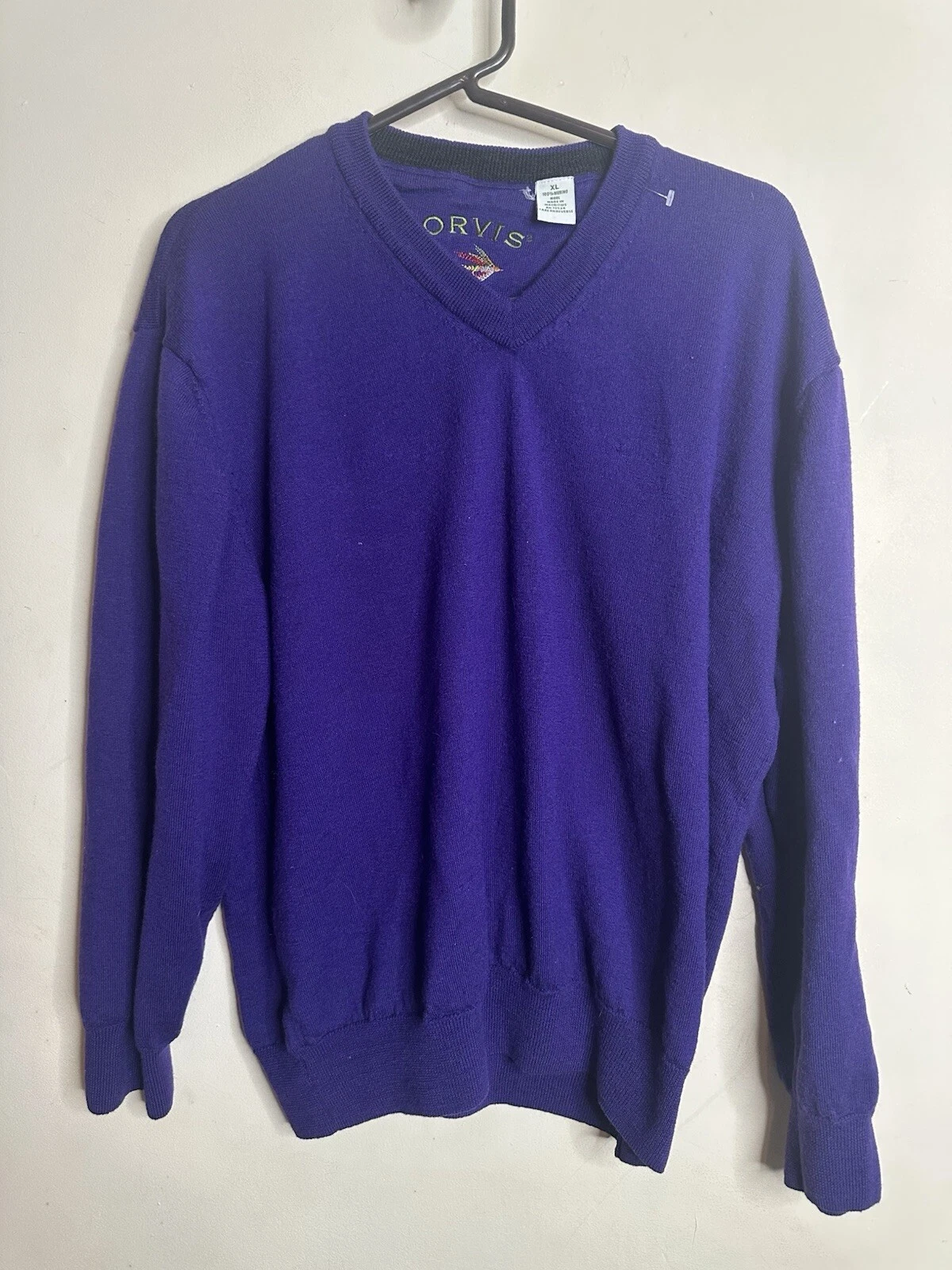 Orvis Sweater Adult XLarge Purple V-Neck Merino Wool Men