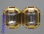 Vtg Monet Sgnd Costume Jewelry Art Deco Ice Crystal Gold Tone Clip On Earrings