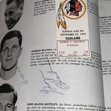 1953 Pro Football Yearbook SIGNED GEORGE BLANDA W/ Ticket stub of 1975 Game Day