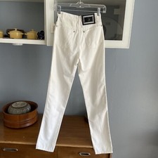 Vtg 90s GIANNI VERSACE White Slim High Waisted Jeans Couture Logo Size 38 2/4