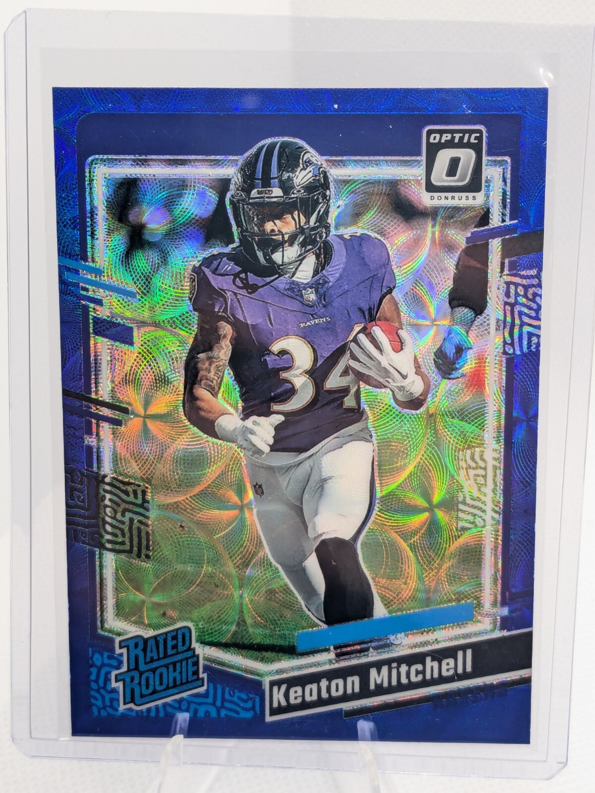 2023 Panini Donruss Optic-Rated Rookies Keaton Mitchell #207 Blue Scope Prizm