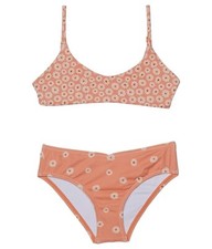 Billabong Bikini Top Girl 8 Peach Floral Print Stretch Two-Piece Swimsuit ERK446