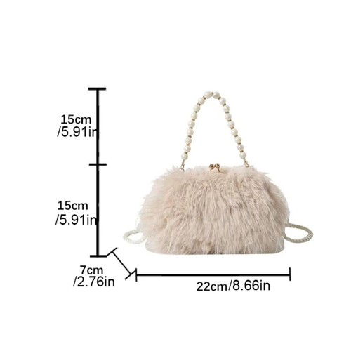 Pearls Evening Banquet Bag Square Shoulder Crossbody Bag Plush Handbag Wedding - Picture 2 of 22